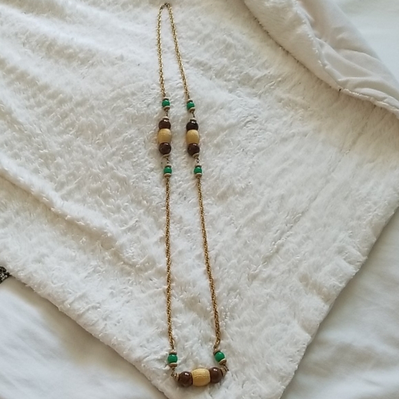 Cadoro Long Chain Necklace Decorated Large Green & Gold Beads Designer Tag Mark - Picture 11 of 14